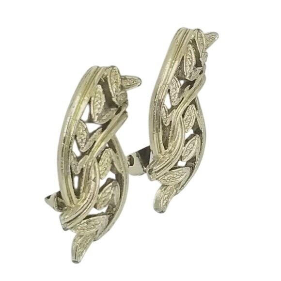 Vintage Coro Signed Gold-Tone Leaf Strong Clip-On Earrings Costume Retro - Picture 2 of 6
